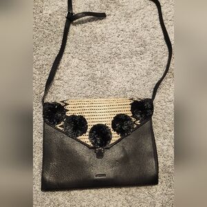 NWD Uterque $169 Leather And Wicker Shoulder/Crossbody Bag Black Ivory